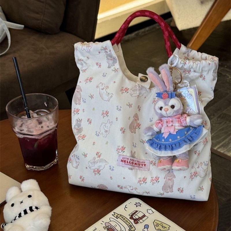 新しいかわいい花柄ショルダーキャンバスバッグ学生女性のショルダーバッグ大容量ハンドバッグトート通勤バッグトレンディ