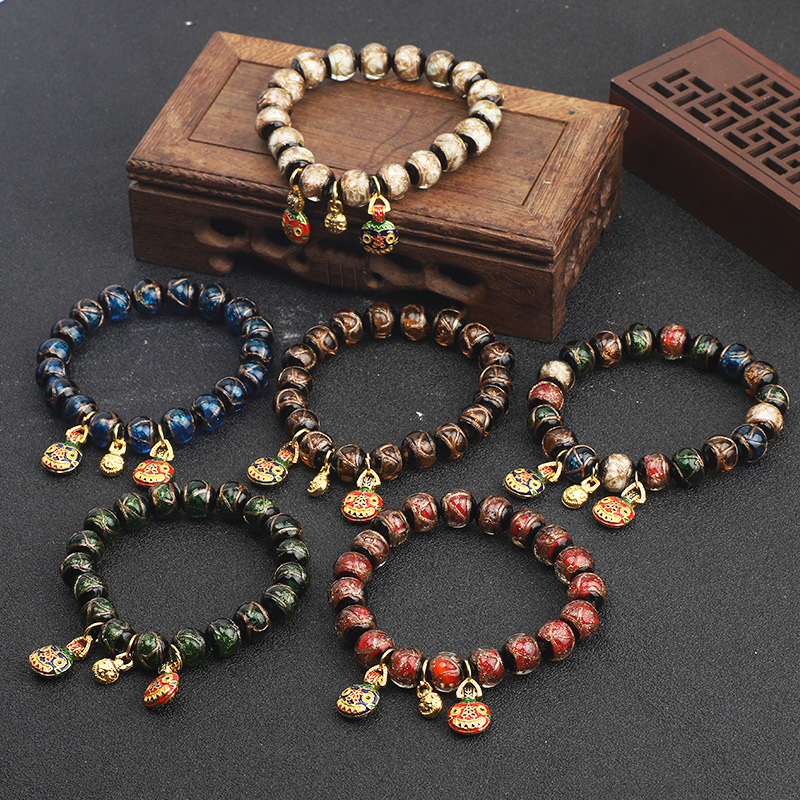 Fragrant gray colored glaze bracelet multicolored multi-treasure gold-swallowing beast men's and women's bracelet gold silk fragrant gray colored glaze bracelet