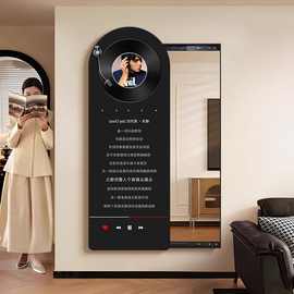 黑胶唱片推拉暗藏式全身镜子挂画隐形隐藏式穿衣镜入户门玄关装饰