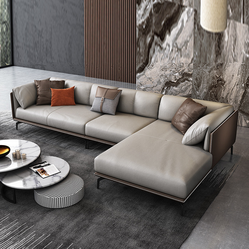 Sofá de cuero de tres plazas sofá italiano minimalista nórdico simple fila recta sofá sala de estar muebles ventas directas de la fábrica
