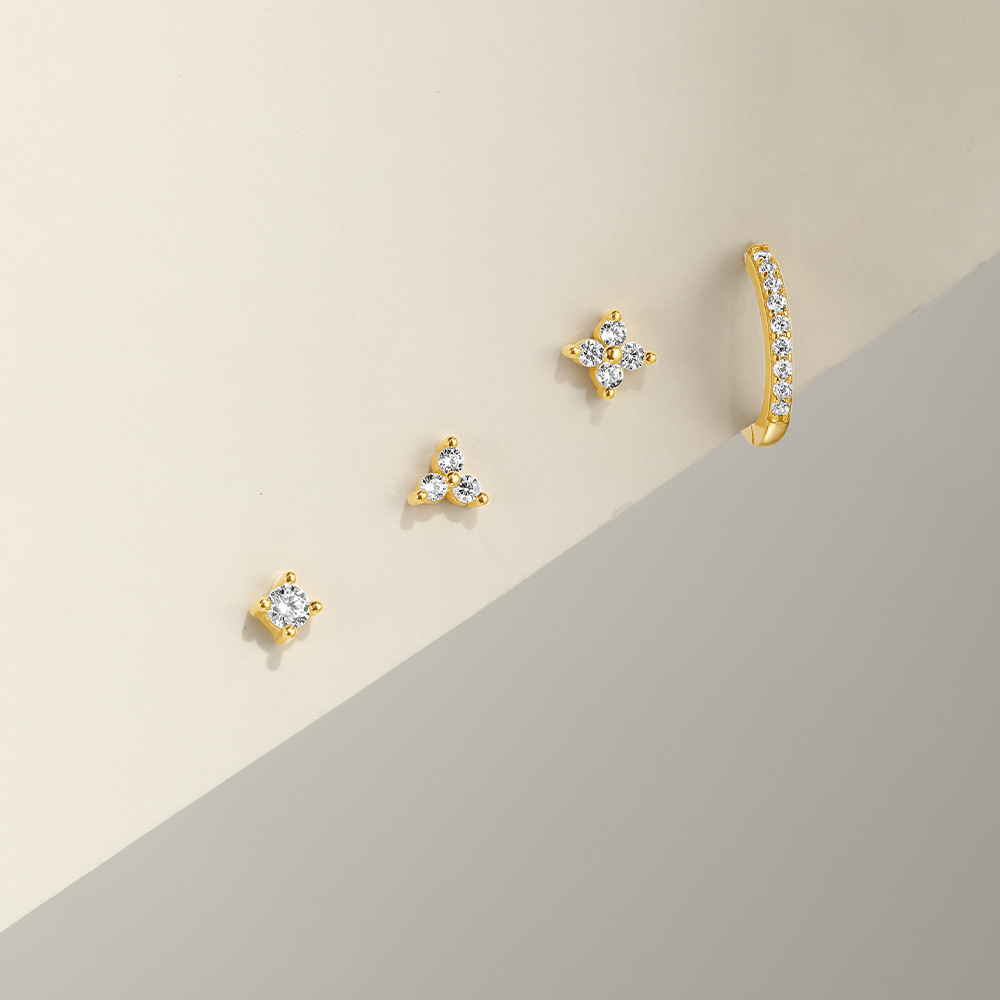 4g Weight 925 Sterling Silver Ear Needle Material Zircon Inlay Material Earrings Classification 1 Set Quantity Holiday, Daily Occasion 925 Sterling Silver Material Geometric Pattern Women's Gender Inlay Design Simple Style Style 1 Set 925 Sterling Silver Zircon Geometric Earrings 10
