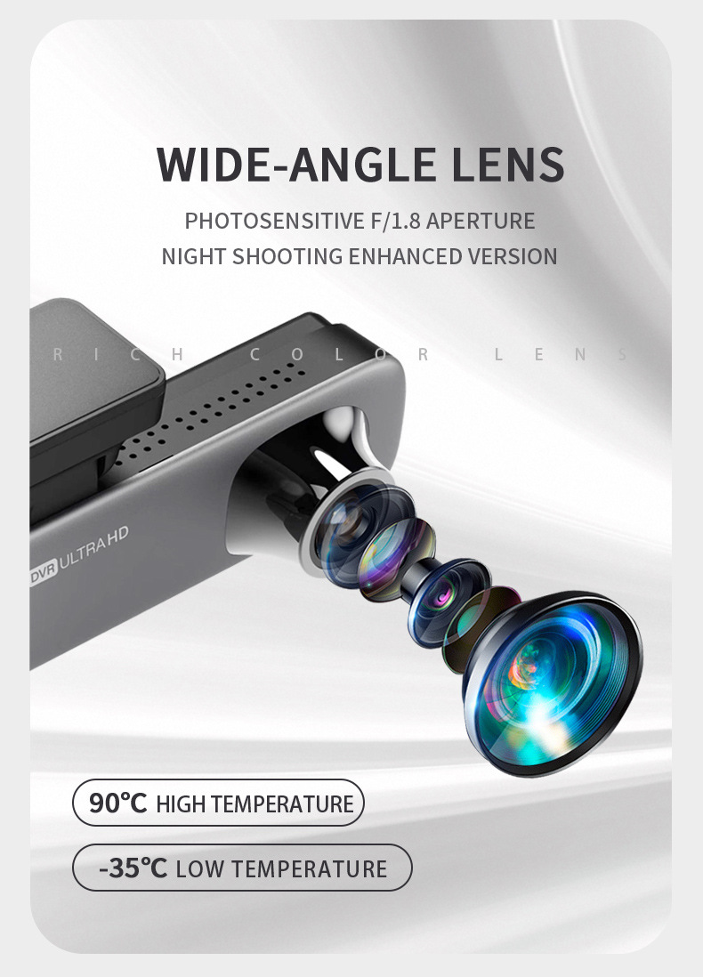 2K+1K Front and Rear Dual Recording Hidden Dash Cam 1.47inch Car-Mounted Dual-Lens Wifi Recorder