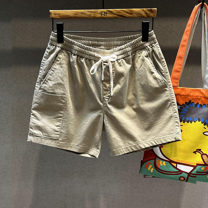 Men's Trendy Pants Summer Trendy Brand Elasticated Waist Khaki Workwear Casual Quarto Three-point Shorts Loose Straight