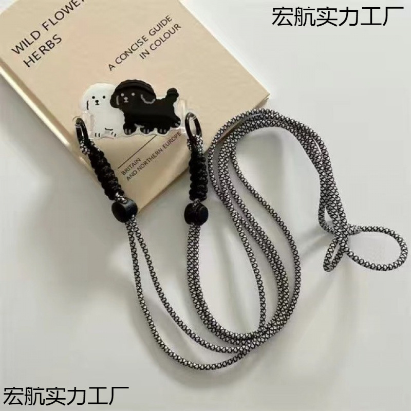 手机背夹挂绳斜跨背带女生可爱夹子背夹透明卡通小狗挂绳手链|undefined