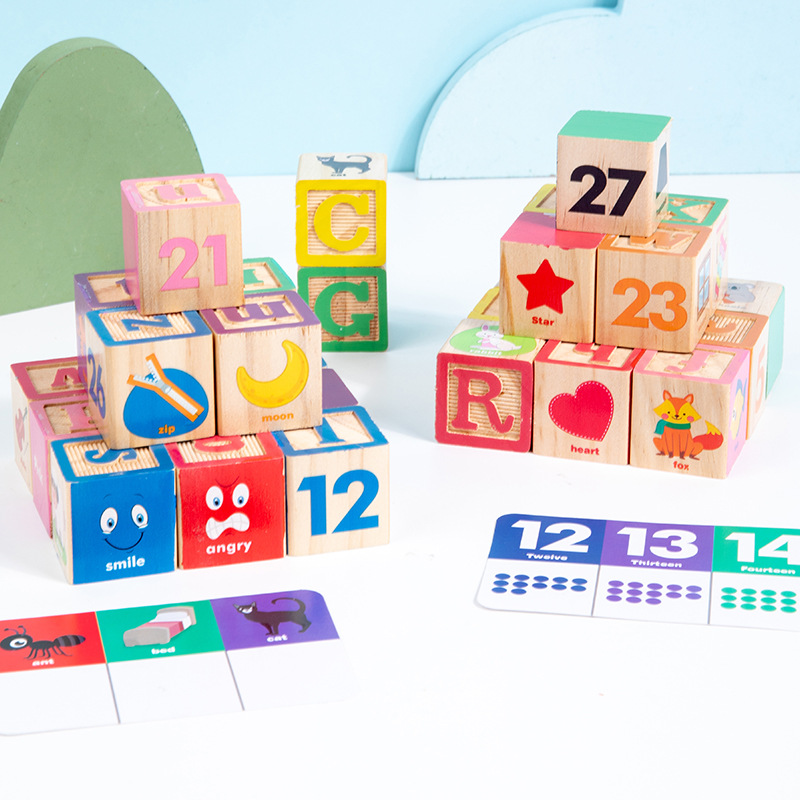 Educación temprana infantil madera alfabetizado inglés bloque de construcción iluminación forma de color cognitivo juguete puzzle image 3