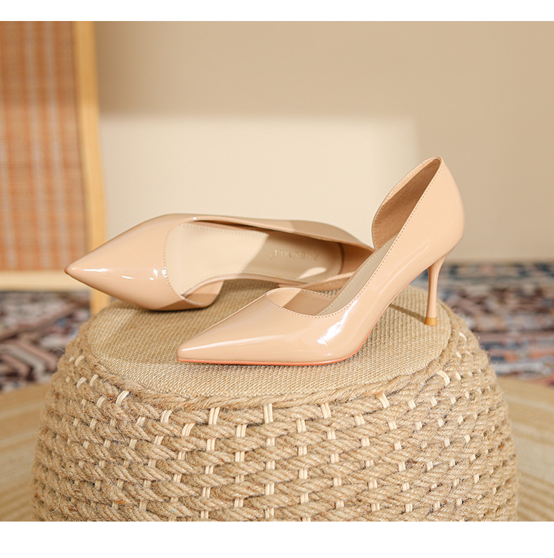 Sandal cao gót nữ mũi nhọn kiểu xẻ bên phong cách Hàn Quốc — Màu trà sữa chi tiết 9