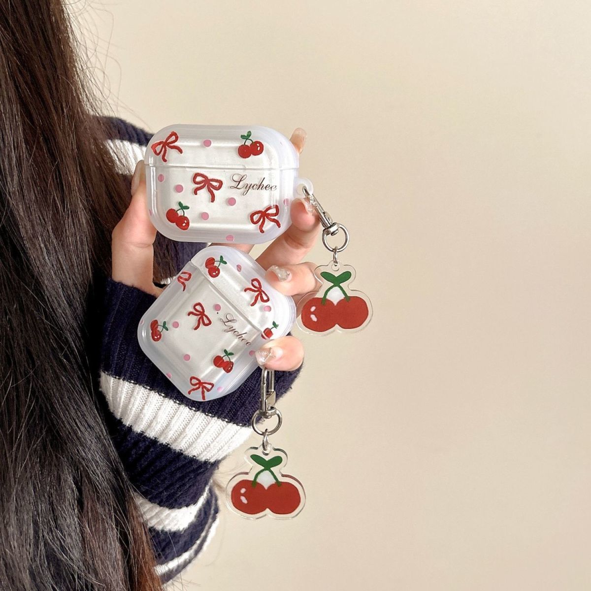 Funda protectora para auriculares Bluetooth Apple Airpods 4, bonita funda con lazo y cereza para airpods pro3