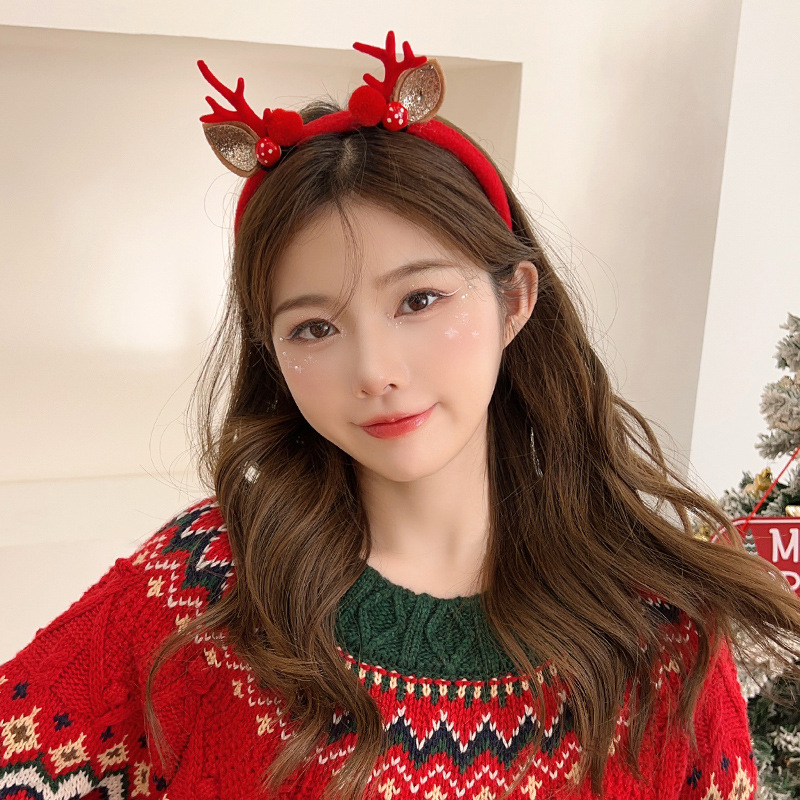 Adorable cabello de Navidad corno de ciervo cinco estrellas cabeza de banda de cabello de Navidad para niños corpos de cabello de decoración accesorios clipes de cabello
