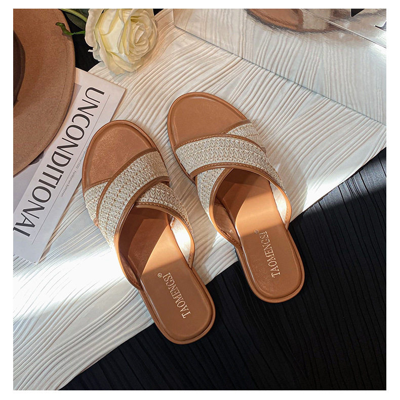 Dép sandal nữ quai chéo mũi tròn hở ngón đế dày phối màu, đế cao 3 cm — Màu Mơ (Dép lê), Màu Mơ (dép), Màu nâu (dép), Màu đen (dép) chi tiết 43
