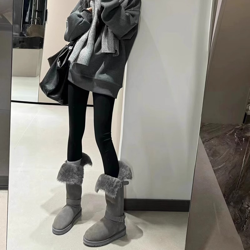 Sheepskin Version ~ Thick-Soled Slimming Leather and Fur Integrated Mid-Calf Snow Boots for Women 2025 New Style with Extra Fleece and Thickened for Warmth