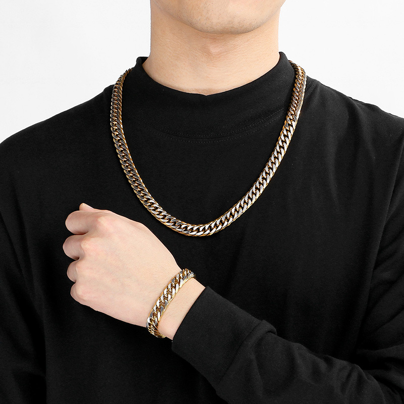 50g Weight PVD Coated Gold Plating Process 18K Real Gold Plated Plating Material Bracelets, Necklace Classification Cuban Link Chain Curb Chain Chain Type 1 Piece Quantity Daily, Party, Street Occasion 304 Stainless Steel Material Geometric Pattern All Seasons Season Men's Gender Hip-Hop, Vintage Style Style Plating Craft Wholesale Jewelry Hip-Hop Vintage Style Geometric Titanium Steel Plating Bracelets Necklace Cuban Link Chain Curb Chain 13
