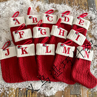 Knitted Letter Christmas Socks Wool 26 Letters Knitted Christmas Socks Holiday Pendant Decoration Cross-Border Factory Direct Sales