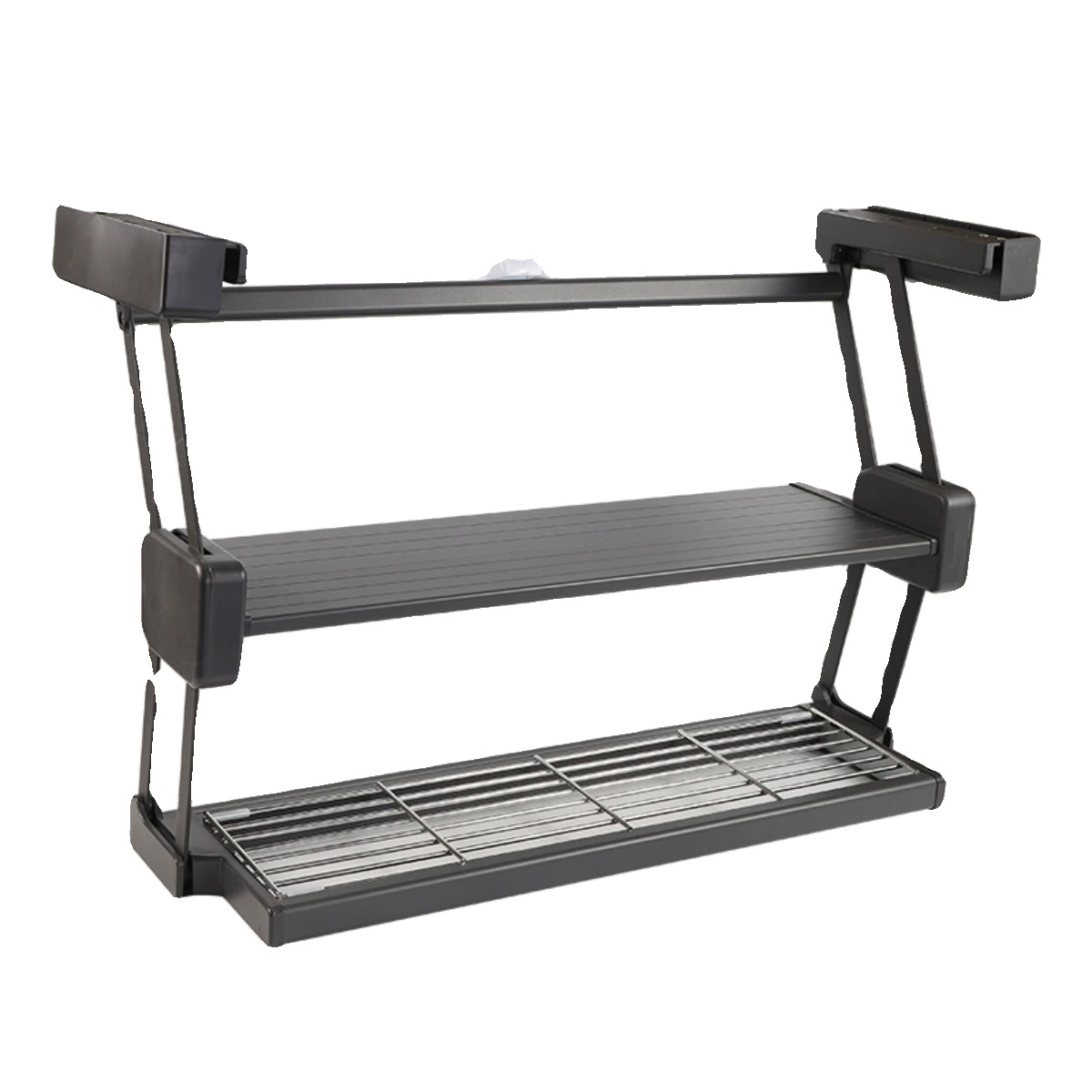 Double-Layer Pull-Down Folding Shelf Rack | Aluminum Kitchen Storage for Hanging Bowls & Basket
