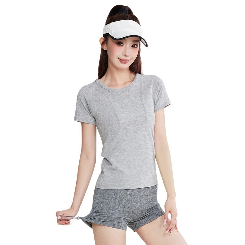 运动短袖瑜伽服女夏季快干透气跑步普拉提瑜伽服健身上衣运动套装|undefined