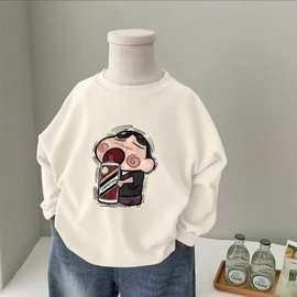 100%纯棉长袖T恤新款秋季男女宝宝圆领卡通上衣中大童休闲打底衫