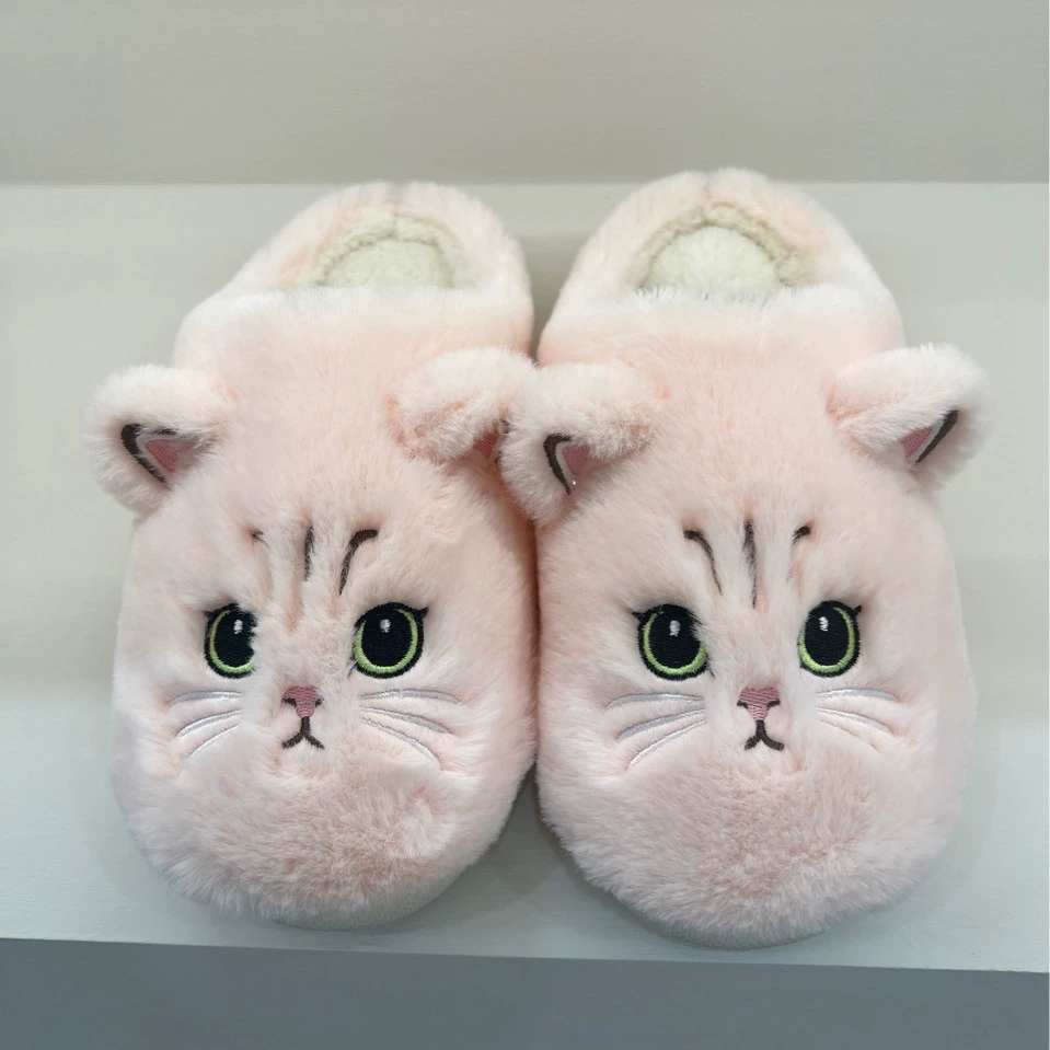 Осенне-зимние новые хлопковые тапочки, женская домашняя обувь, Тапочки с милым котенком, Мужская пушистая обувь с вышивкой интернет-знаменитостей