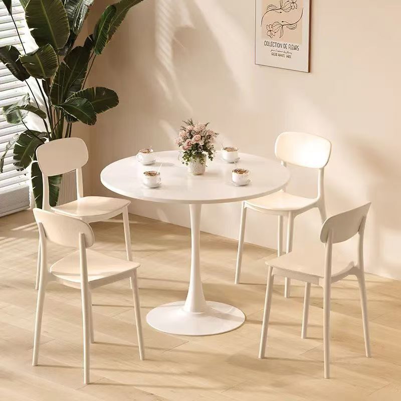 白い北欧テーブルバルコニー円形交渉ミルクティーカフェテーブルと椅子の組み合わせ食卓チューリップ円卓食卓|undefined