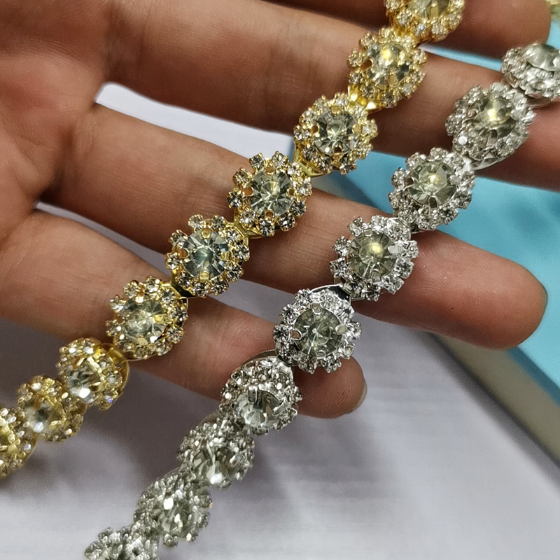 厂家批发烧焊钻链圆形钻花 水钻太阳花花边DIY服装辅料发夹头饰