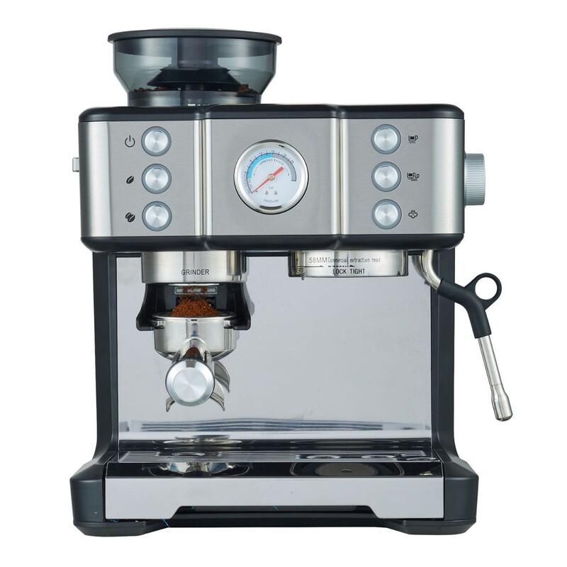 Coffelady semi-automatic espresso machine with grinder, color touch screen, and pump pressure system for fancy coffee preparation