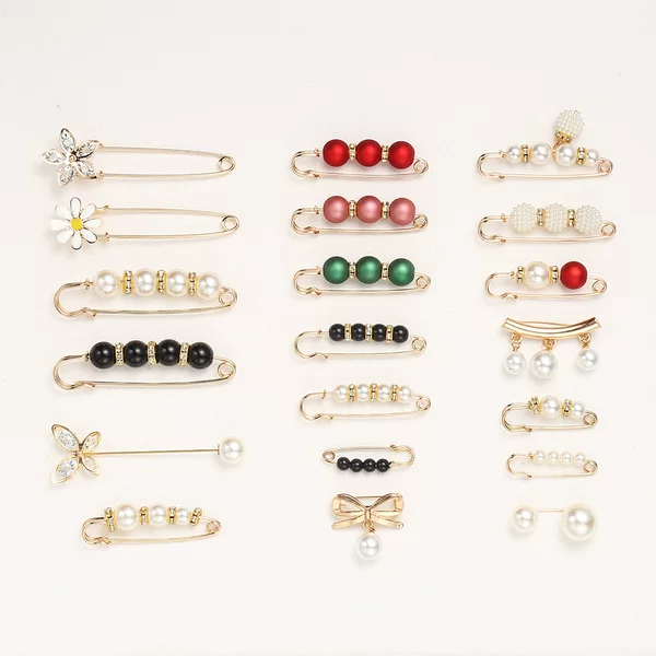 Cross-Border Brooch for Tightening Pants Waistband, Fixing Clothes and Skirts, Waist Reduction Tool, Anti-Exposure Buckle, Pearl Waist Pin