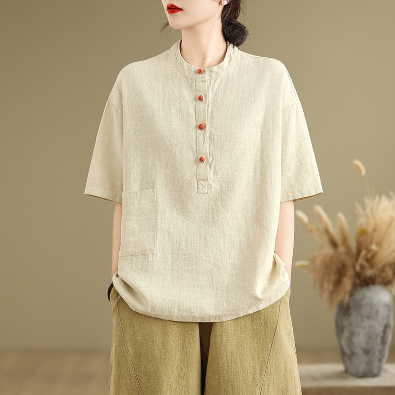 新しい寺院仏教仏教仏教瞑想服麻茶服ボタンダウンシャツ仏教禅女性服アプリコット|undefined