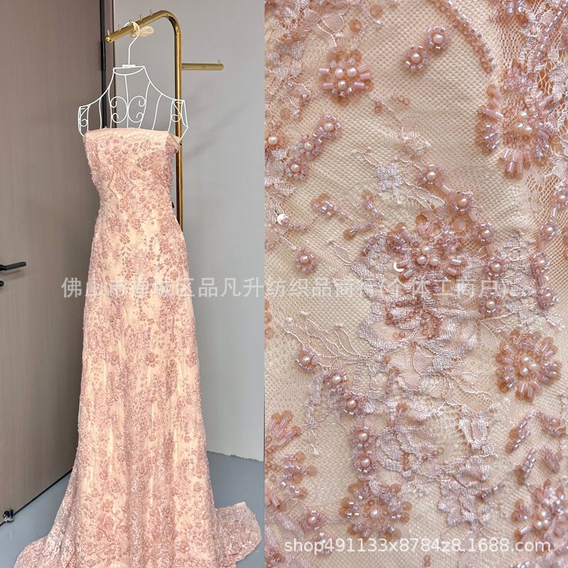 Flores 3D hechas a mano pestañas de encaje vestido de novia anfitrión escenario de vestido largo de Oriente Medio tela
