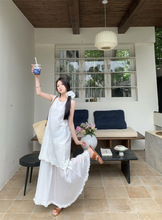 慵懒风假两件拼接背心连衣裙女夏季2025新款收腰无袖白色提花长裙