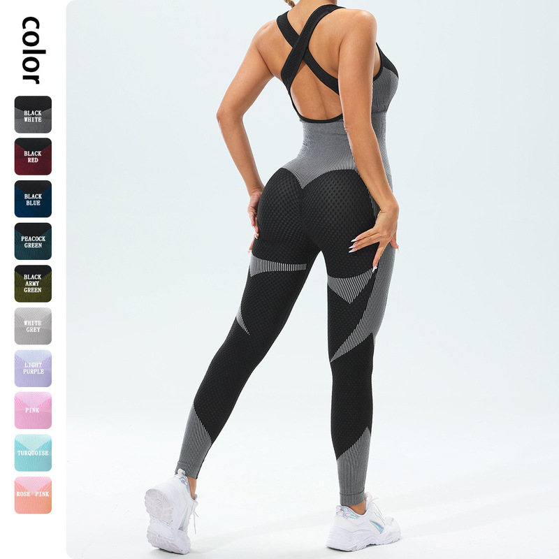New European and American Seamless Knitted Yoga Pants Cross Sexy Backless Running Sports Fitness Yoga Clothes Women's Jumpsuit New European and American Seamless Knitted Yoga Pants Cross Sexy Backless Running Sports Fitness Yoga Clothes Women's Jumpsuit