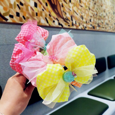 工厂店韩国东大门新款发饰马卡龙色小格子蝴蝶结水果发箍 头扣