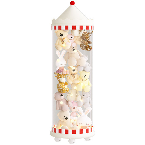 Baby Storage Bucket Zipper Style Plush Toy Organizer Basket Mobile Doll Transparent Tube for Children's Dolls 