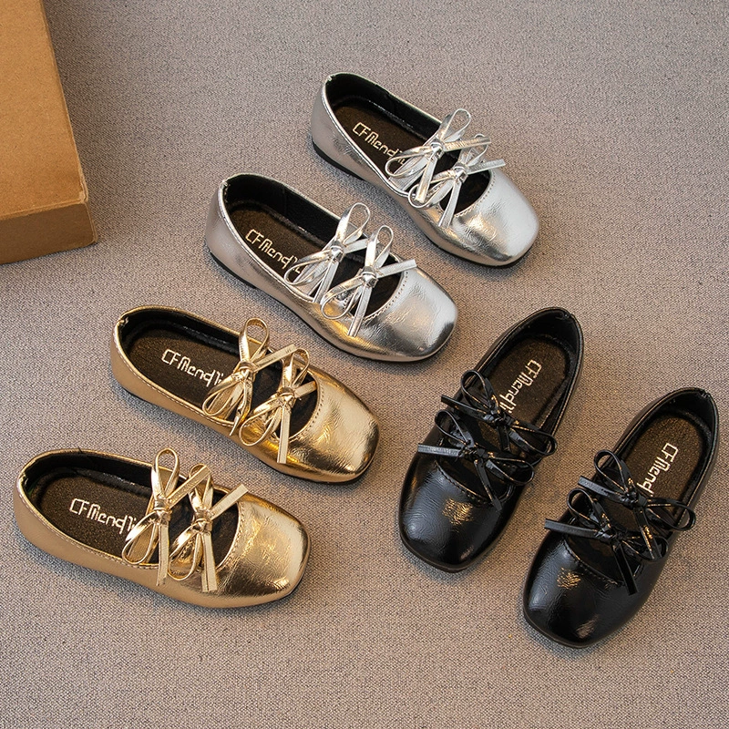 Детская кожаная обувь 2024 осень корейская версия иностранная девушка бант принцесса одиночная обувь детская мягкая подошва