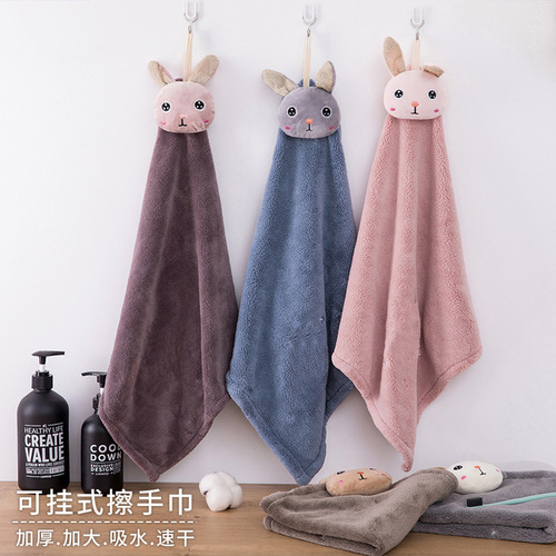 Hand Towel Coral Fleece Kitchen Thick Absorbent Quick Dry Towel Bathroom Cartoon Cute Large Cleaning Cloth