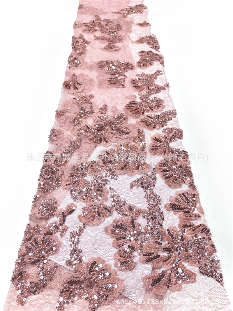 3D estereoscópio contraposición perlas tela de encaje vestido de boda ropa de moda tela de vestido comercio exterior transfronterizo mayorista image 9