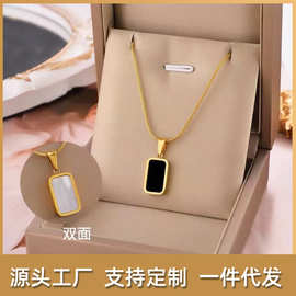 欧美潮流时尚黑色长方牌项链女锁骨链网红方块配饰蛇骨链