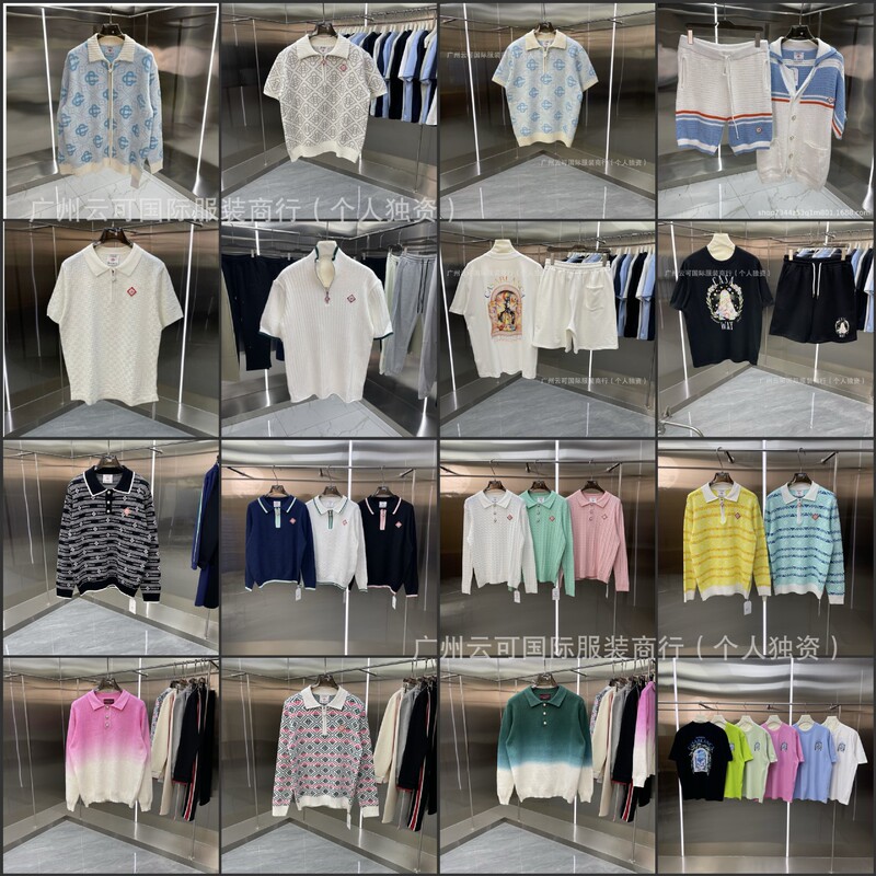 European and American Export Casa Casablanca Knitwear Knitwear Short-Sleeved Jacquard Cardigan Polo Shirt Couple Shorts Set