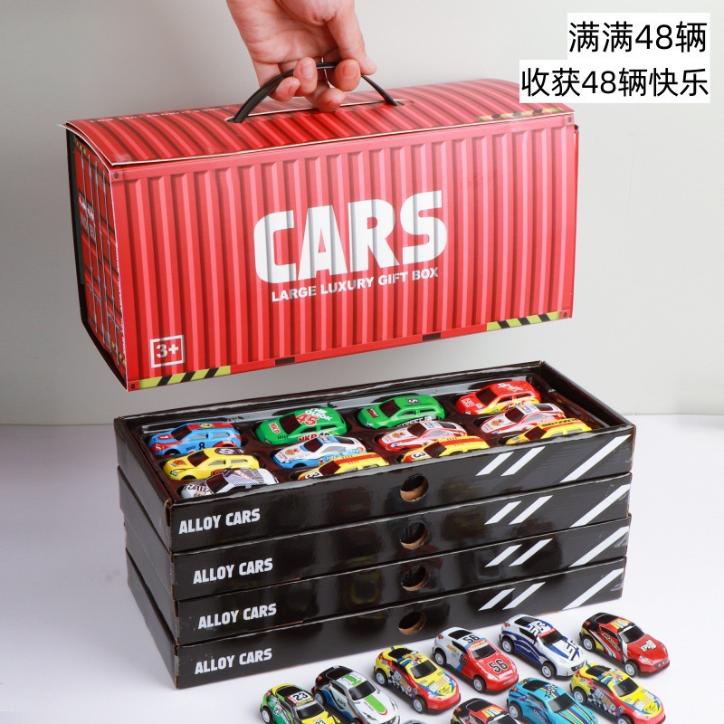 Mini aleación de chapa de hierro coche rally conjunto de contenedor para niños juguetes de deslizamiento modelo de carreras