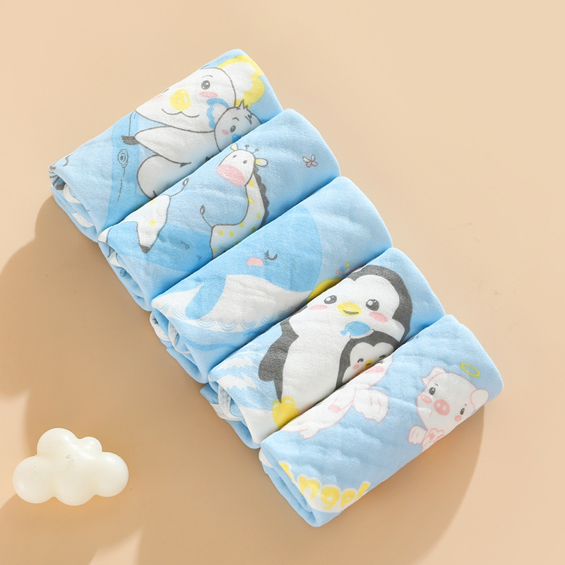 Toallas cuadradas tipo A gaza de algodón absorbente de agua transpirable impresión de lavado facial toallas cuadradas toallas para niños recién nacidos