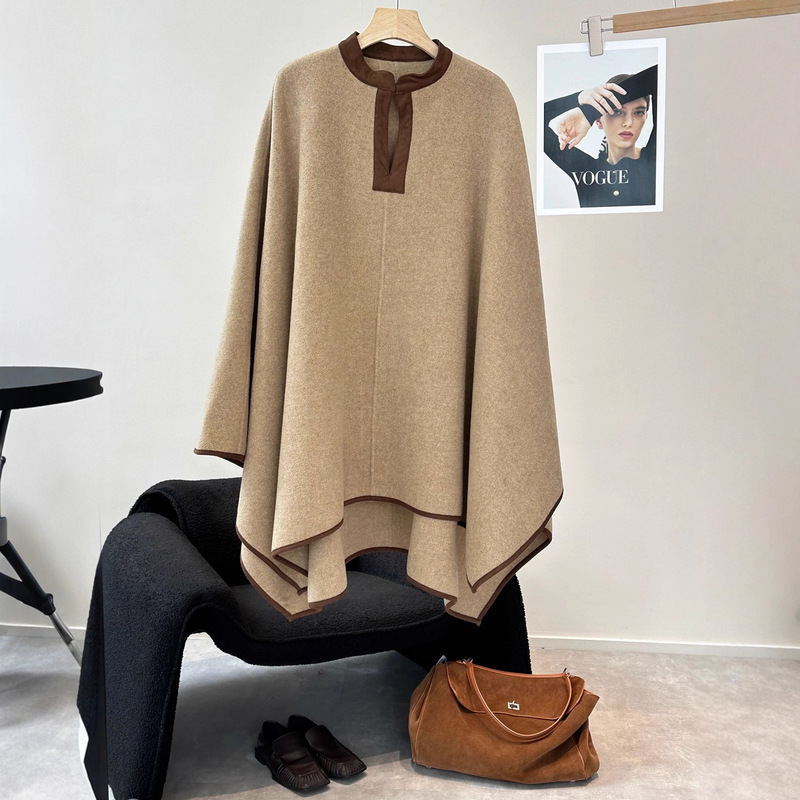 Cabinet 2200+!~ Instantly Captivating! Minimalist Silhouette with Patchwork Design, Double-Sided Wool Cape Coat for Women Cabinet 2200+!~ Instantly Captivating! Minimalist Silhouette with Patchwork Design, Double-Sided Wool Cape Coat for Women