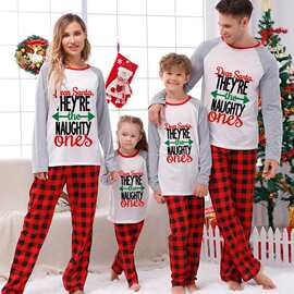 欧美圣诞套装 2024亚马逊 圣诞节 亲子套装印花家居服睡衣两件套