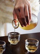 日式清酒壶套装玻璃黄酒温酒器烫酒壶家用一两白酒杯咖啡锤纹金边