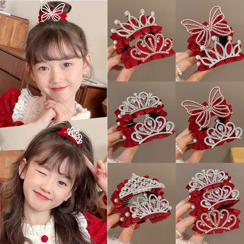 Año nuevo, cabeza de bola para niños, hebilla de pelo roja, accesorios de joyería, sombreros de corona, hebilla de cola de caballo para niñas, horquilla, accesorios para el cabello