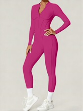 K 45035 Ribbed Long Sleeve Front Zip Yoga Jumpsuit Ůʿ�٤