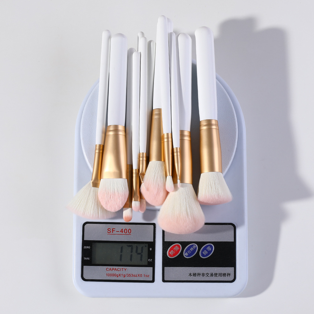 220g Weight White Color New 12 Round Tail Makeup Brush Set Eye Shadow Brush Mascara Brush Full Set Of Beauty Tools Cross-border Spot Factory Supply 15
