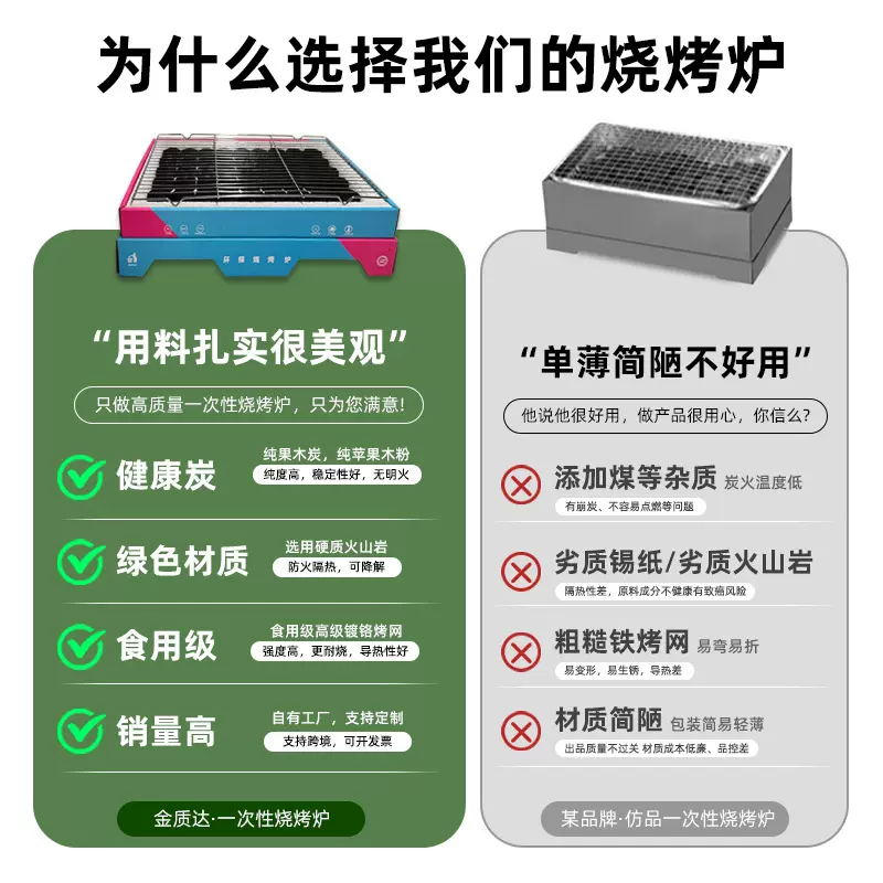 户外便携式烤炉露营野餐无烟果木碳珍珠岩底座烤肉炉一次性烧烤炉