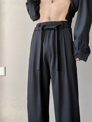 黒いスーツのズボンの男性の夏の薄いタイプのゆったりしたストレートの氷のシルクのズボンのごろつきのかっこいい高級感があります。