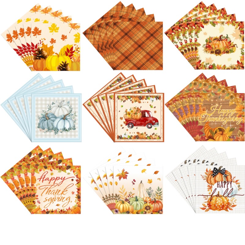 Thanksgiving printed napkins, autumn pumpkin and maple leaf disposable paper napkins, harvest party table decoration napkins Thanksgiving printed napkins, autumn pumpkin and maple leaf disposable paper napkins, harvest party table decoration napkins