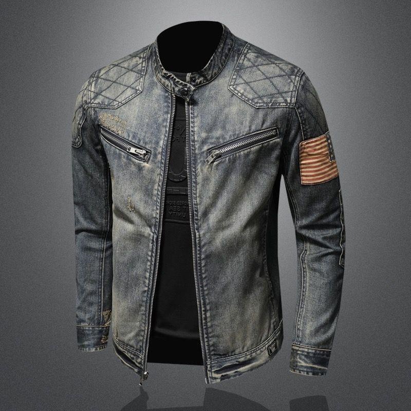 Veste en jean rétro printemps-automne pour homme, marque tendance, style urbain européen et américain, veste de moto, vêtement de travail._voghion.com