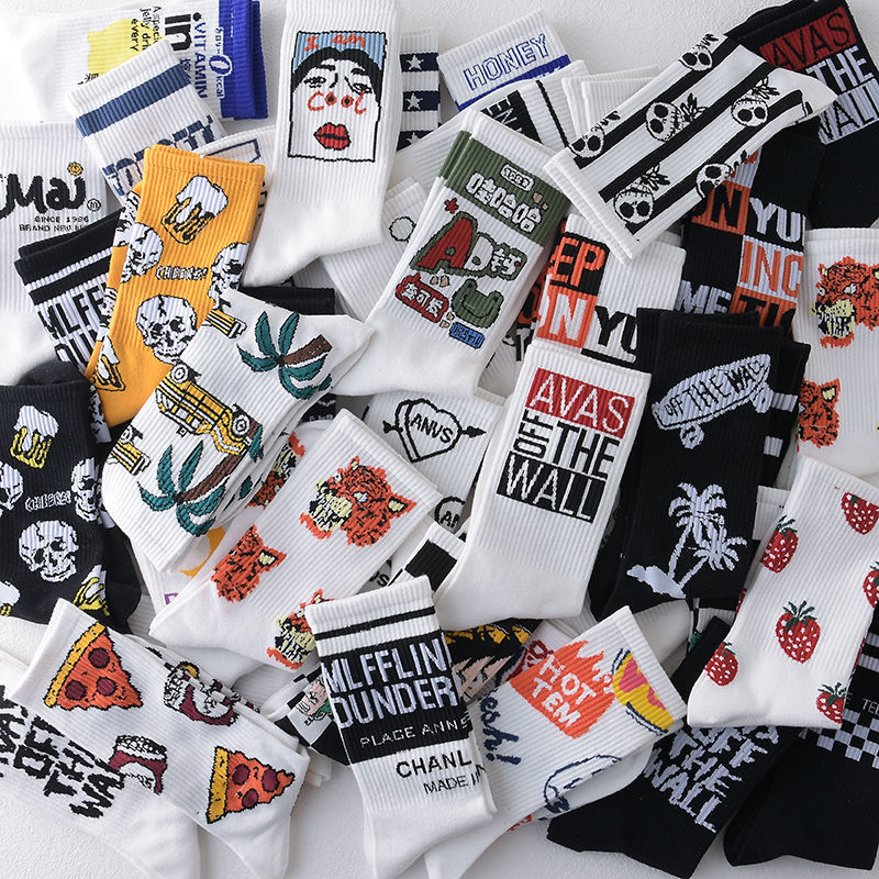 New Mid-Calf Socks European and American Trendy Plus Size Casual Cotton Socks Warm Long Men's Socks Hip-Hop Skateboard Socks