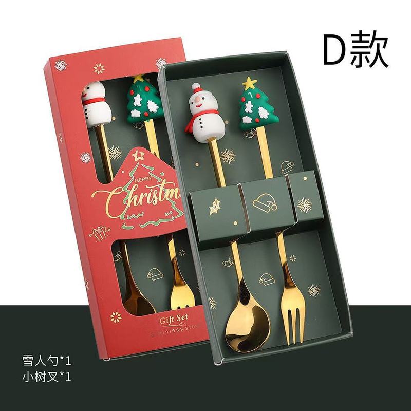 创意圣诞树麋鹿勺子不锈钢高颜值跨境不锈钢汤匙叉子圣诞餐具套装|undefined