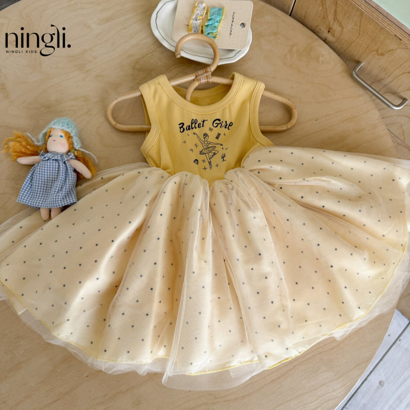 Ningli Girls' Princess Polka Dot Dress Summer Dress Children's New Summer Dress Girls' Floral Tank Top Dress Summer Outfit